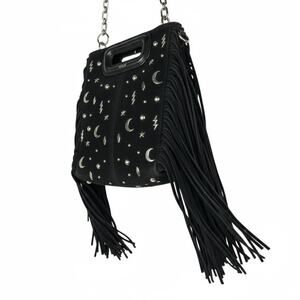 Maje Studded Suede Mini M Bag Black Silver Hardware